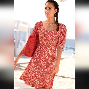 Lascana Spring Summer Dress Orange Floral Open Back Size 6